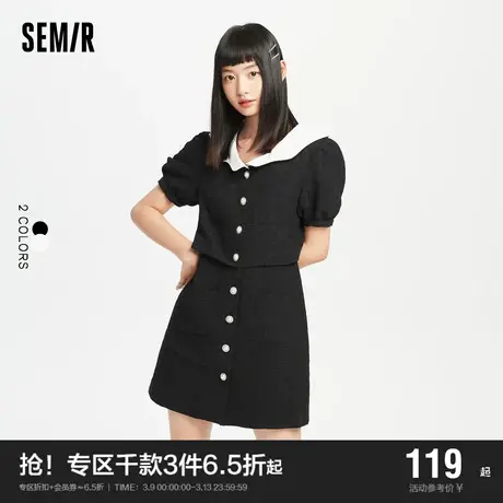 森马连衣裙女赫本风假两件优雅2022夏季新款盐甜系撞色裙子小香风图片