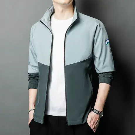 冬季潮牌撞色弹力罗纹袖口立领飞行员夹克外套男士2023新款秋冬款商品大图