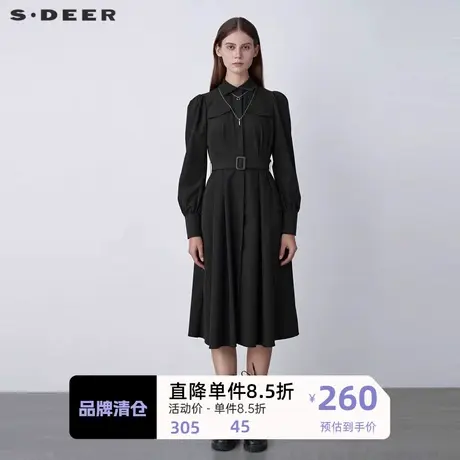 sdeer圣迪奥女装休闲收腰压褶不规则衬衫连衣裙S22161201图片