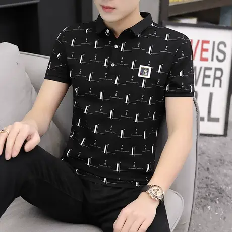 2023新款男士短袖t恤丅半袖韩版潮流夏季男装polo衫上衣服衬衫领商品大图
