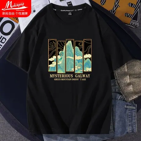 国潮短袖t恤男圆领宽松纯棉打底衫小众设计感青少年潮流内搭上衣商品大图