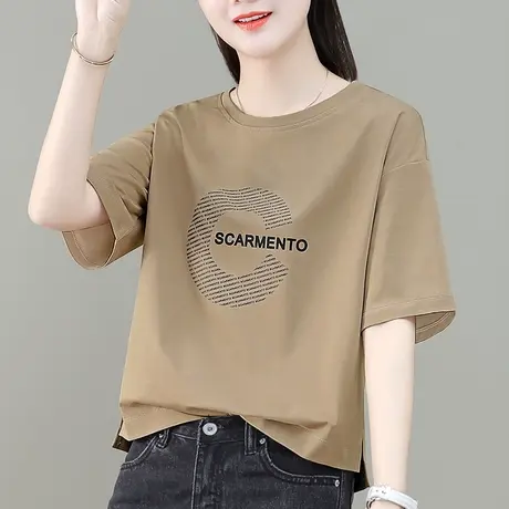 圆领t恤女夏装2023年新款时尚短款上衣夏季洋气百搭短袖体恤衫潮商品大图