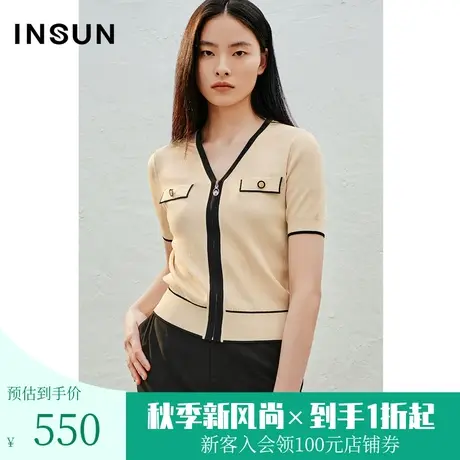 恩裳2023夏装新款时尚撞色稽边设计舒适亲肤拉链针织衫商品大图