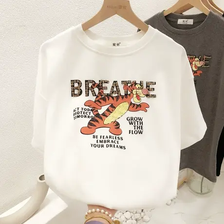 2022早春款韩国东大门重工水钻老虎上衣欧货磨毛加厚半袖T恤大码图片