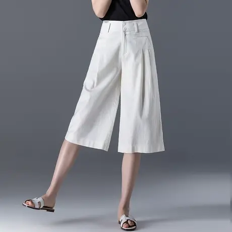 冰丝阔腿七分裤女夏薄款棉麻裤子高腰垂感宽松休闲裤白色亚麻女裤商品大图