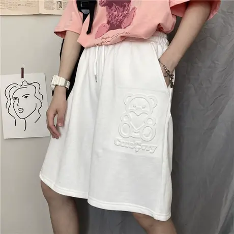 运动短裤女夏季薄款宽松韩版高腰显瘦直筒休闲阔腿五分中裤潮ins商品大图