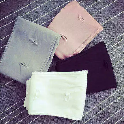 chic早秋裤子长女铅笔破洞打底裤女外穿2023新款九分紧身黑色乞丐商品大图