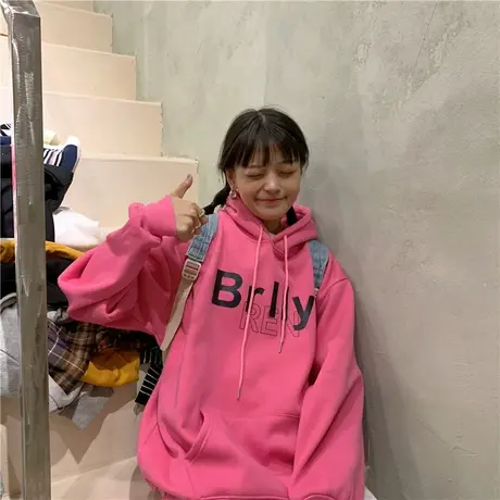 2020冬装新款韩版宽松oversize盐系日系加绒加厚连帽卫衣女外套潮商品大图