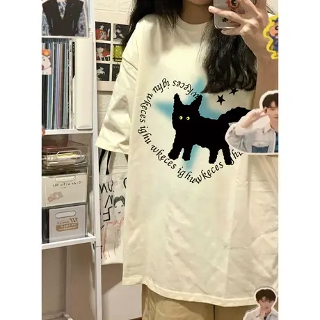 原创设计感短袖t恤女纯棉夏季小个子宽松百搭美式复古半袖上衣ins商品大图