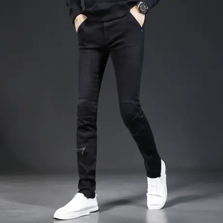 秋季牛仔裤男秋季2023新款黑色修身小脚弹力潮流男士裤子机车风商品大图