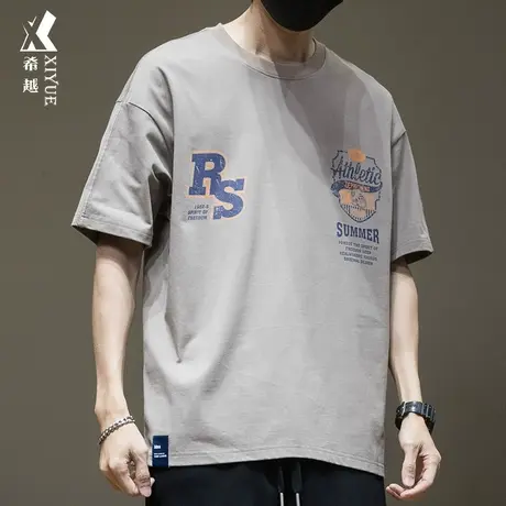 希越纯棉短袖T恤男潮胖2023夏季新款青少年宽松大码男装男士上衣商品大图