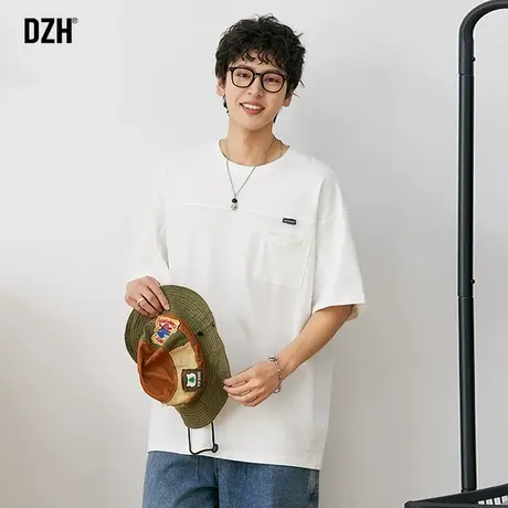 男士白色纯棉t恤男短袖夏季薄款上衣宽松五分袖2023新款半袖男款商品大图