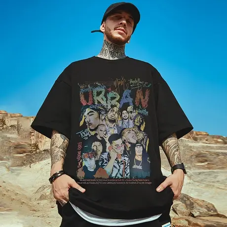 oversize美式港风潮牌大码胖子男装国潮宽松短袖T恤潮流ins半袖夏商品大图