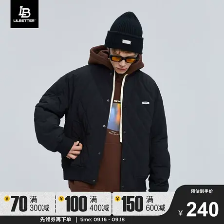 Lilbetter菱形格棉服男冬季美式外套夹克潮牌运动冬装棒球领棉衣商品大图
