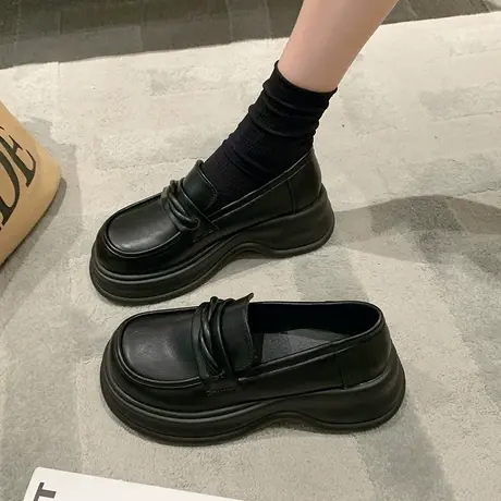 乐福鞋女夏季2023年新款厚底高级感单鞋一脚蹬法式复古防滑小皮鞋商品大图