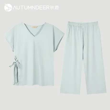 【商场同款】秋鹿针织棉家居服女夏短袖九分裤纯棉女士睡衣薄2601图片