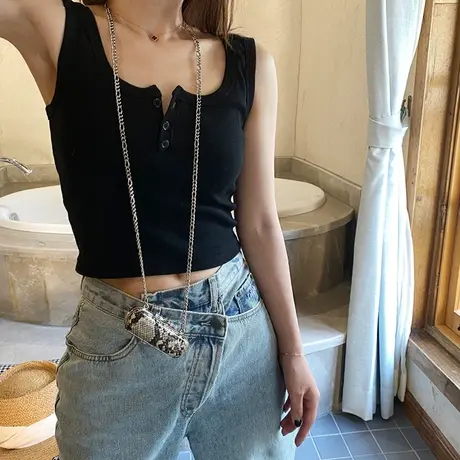 针织吊带小背心女内搭打底衫夏大码胖mm200斤修身无袖露脐外穿潮图片