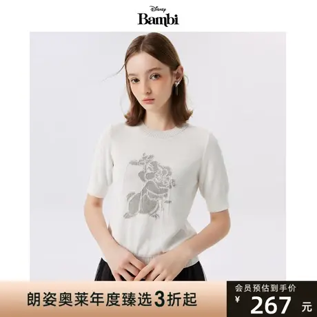 【迪士尼系列】莱茵别致设计感上衣2023小鹿斑比夏季新款针织短袖商品大图