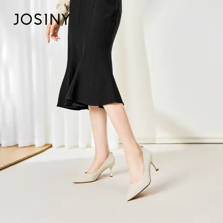 Josiny/卓诗尼百搭时尚尖头高跟鞋2023夏季新款一脚蹬细跟凉鞋女商品大图