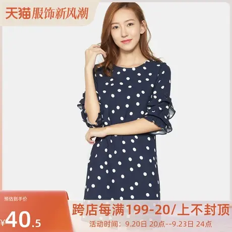 【断码XS/S】艾格2022夏季女显瘦气质圆点套头圆领连衣裙Z1605图片