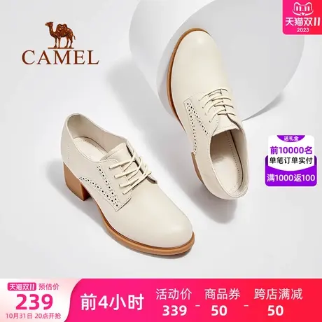 骆驼女鞋秋季新款新款小皮鞋女士英伦风高跟真皮通勤深口单鞋子女图片