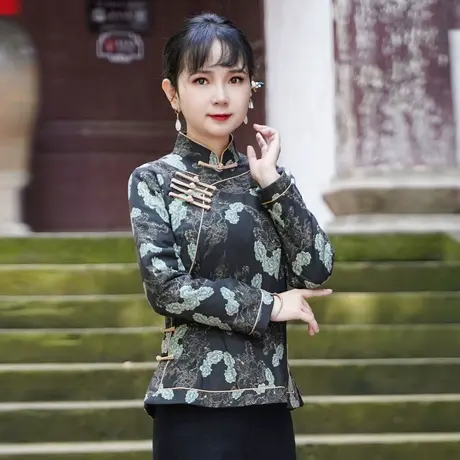 筠雅唐装女冬季棉袄外套加厚保暖旗袍民族风改良中式女装 23J618商品大图
