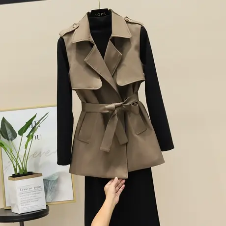 马夹外套女2023秋季收腰西装领风衣中长款坎肩马甲小个子腰带马夹图片