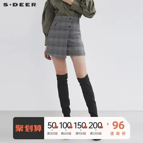 sdeer圣迪奥女装冬季学院风裙子撞色格纹不规则A字短裙S20461306图片