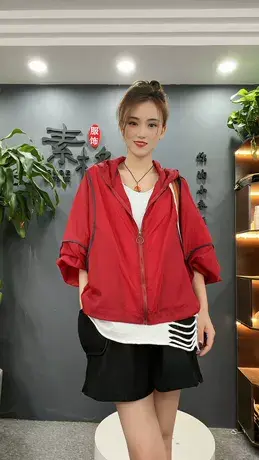 宽松慵懒风连帽外套2023春夏季新款女百搭休闲长袖防晒服开衫上衣商品大图