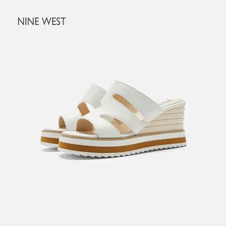Nine West/玖熙坡跟厚底拖鞋女2025夏季新款防水台一字带罗马凉拖图片