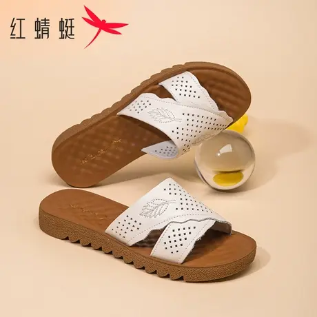 红蜻蜓女鞋凉拖女外穿真皮平底舒适沙滩鞋夏季中老年妈妈鞋日常穿商品大图