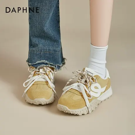达芙妮黄色德训鞋女2025夏季新款阿休闲甘多巴胺厚底芭蕾运动鞋子商品大图