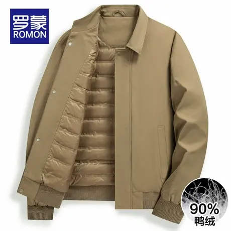 罗蒙男士羽绒服秋冬季2025新款保暖上衣服翻领中老年爸爸装外套男商品大图