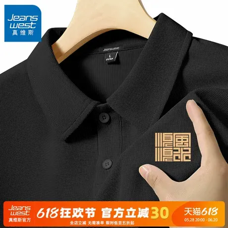 GV真维斯黑色男士POLO衫短袖夏季2025新款华夫格国潮衬衣领T恤男A图片