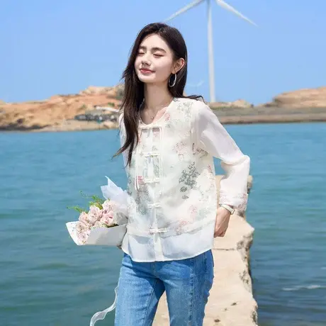 时尚国风刺绣减龄透气外套女士2024夏季新款设计感夹克图片