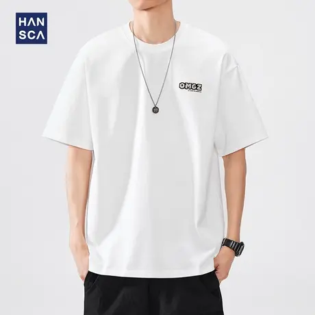 hansca 250g宽松短袖t恤男夏季透气2025新款时尚字母刺绣半袖上衣商品大图
