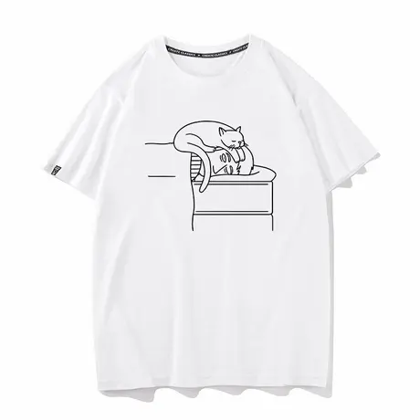 秀洛家猫睡觉压人的猫咪简笔画衣服半袖夏季新款纯棉短袖T恤男女图片