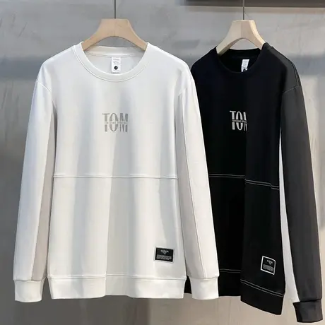 男士卫衣ins潮流拼接2023春秋款新款男装圆领上衣服长袖T恤男纯棉商品大图