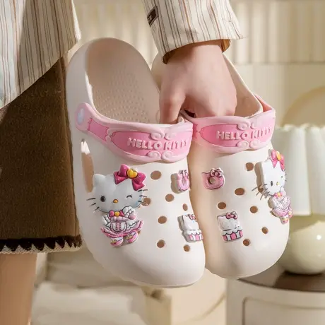 hellokitty洞洞鞋女夏季2025新款外穿EVA厚底防滑可爱包头凉拖鞋图片