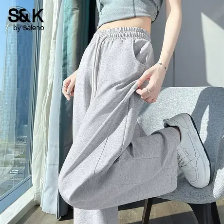 班尼路S&K系列麻灰色香蕉裤女2025夏季新款休闲长裤抽绳两穿裤子Q商品大图