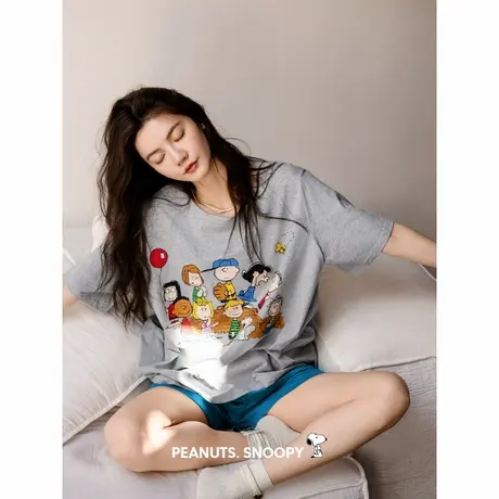 贝妍睡衣女夏可爱史努比短袖短裤套装可外穿少女凉感棉休闲家居服商品大图