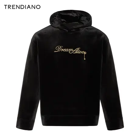 TRENDIANO经典系列金线刺绣丝绒连帽卫衣男潮2023新款冬季图片