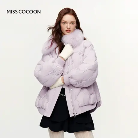 MISSCOCOON可可尼外套女2025冬季新款短款大毛领90白鸭绒羽绒服商品大图