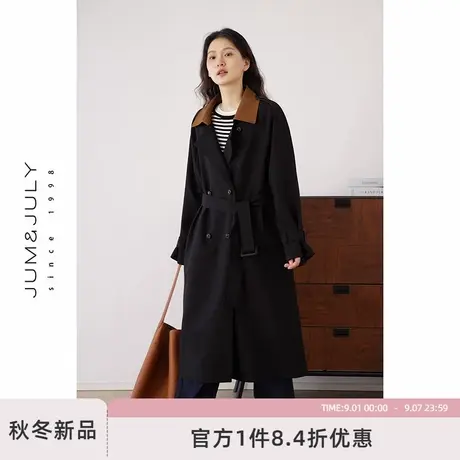嘉茱莉韩版长款插肩袖风衣女2025秋季新款上衣双排扣通勤休闲外套商品大图