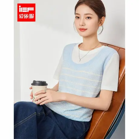 IEF/爱依服2025夏秋新款韩版假两件设计通勤百搭文艺风毛织上衣商品大图