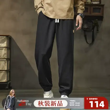 唐狮25秋季新款男休闲裤华夫格束腿潮流时尚设计黑色运动长裤商品大图