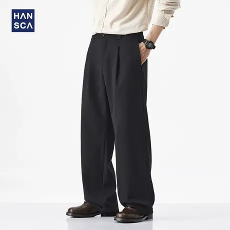 hansca轻商务宽松休闲裤男2025新款秋季直筒垂感压褶百搭通勤西裤商品大图
