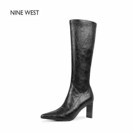 奥莱专供Nine West/玖熙法式复古尖头细跟弹力靴不过膝长靴高筒靴图片
