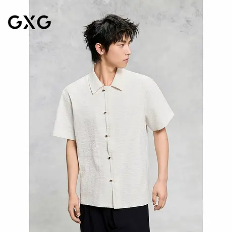 GXG男装 肌理质感短袖衬衫新中式纽扣衬衣通勤上装 25年夏季新品图片