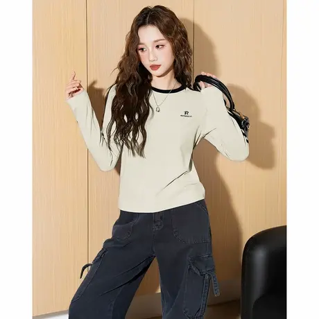 唐狮秋冬新款女长袖T恤美式复古手臂条纹辣妹修身正肩t恤TMTA图片